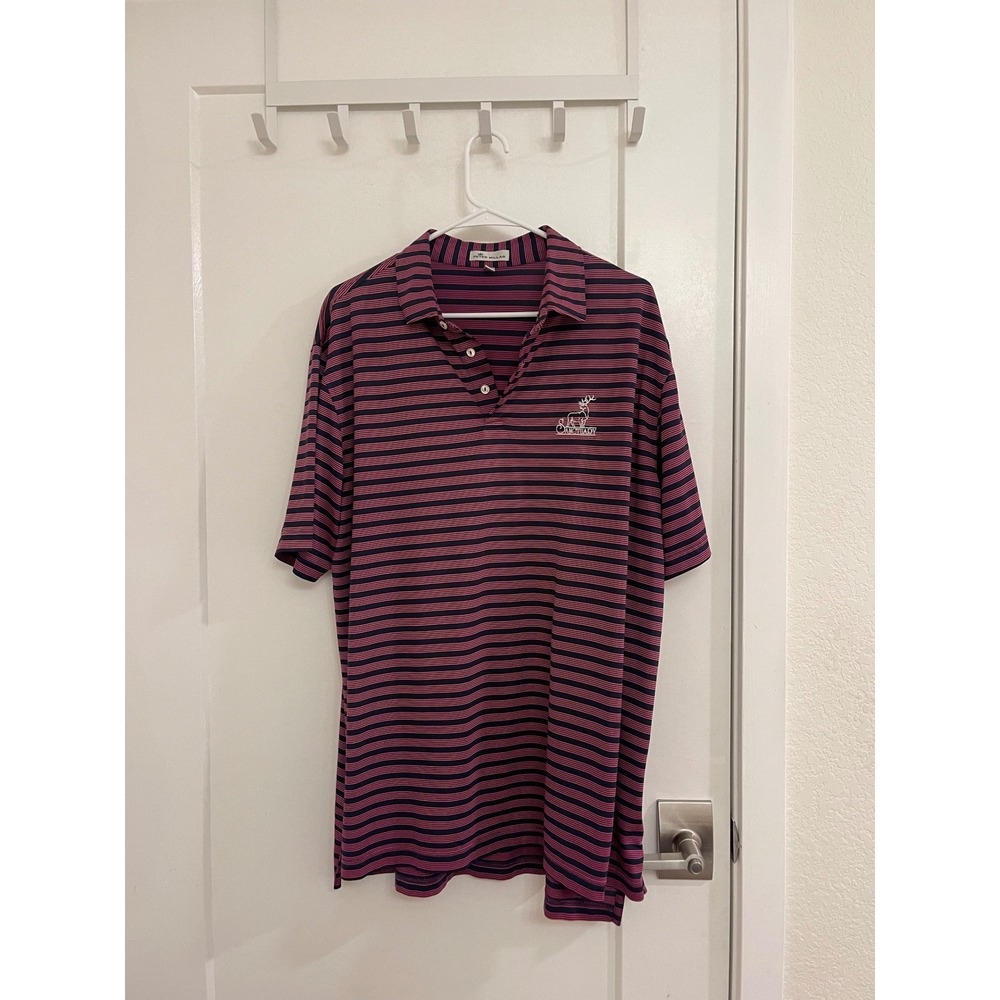Peter Millar Purple Striped Polo Golf Shirt Business Logo Mens XL Sporty Preppy